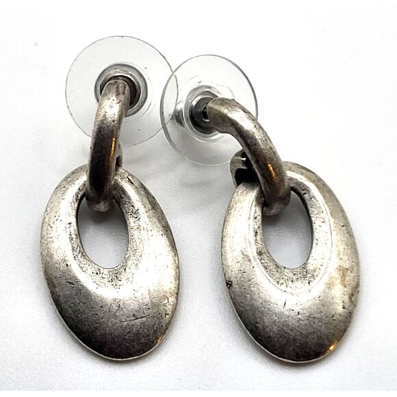 Vintage Silver tone Drop Earrings Post Stud 1.25in - Picture 1 of 2